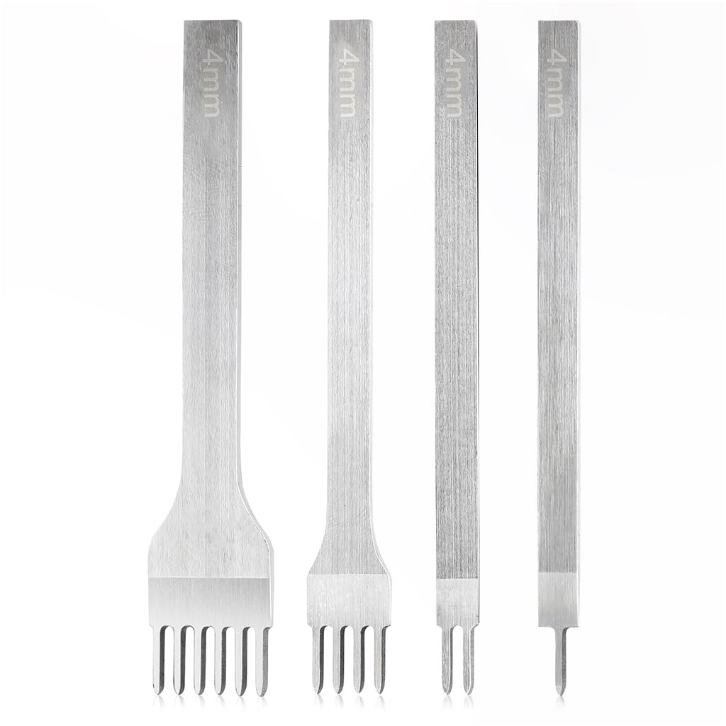 HASTHIP 4Pcs Leather Stitching Punches Stitching Chisel Set, 1/2/4/6 Prong Stitching Punch Tool Stitching Prong for DIY Leather Crafts Hand Leather Stitching Tools HASTHIP 4Pcs Leather Stitching Punches Stitching Chisel Set, 1/2/4/6 Prong Stitching Punch Tool Stitching Prong for DIY Leather Crafts Hand Leather Stitching Tools